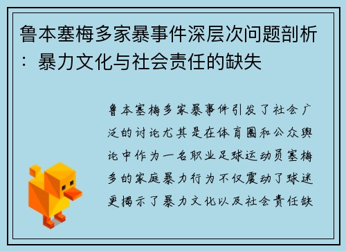 鲁本塞梅多家暴事件深层次问题剖析：暴力文化与社会责任的缺失